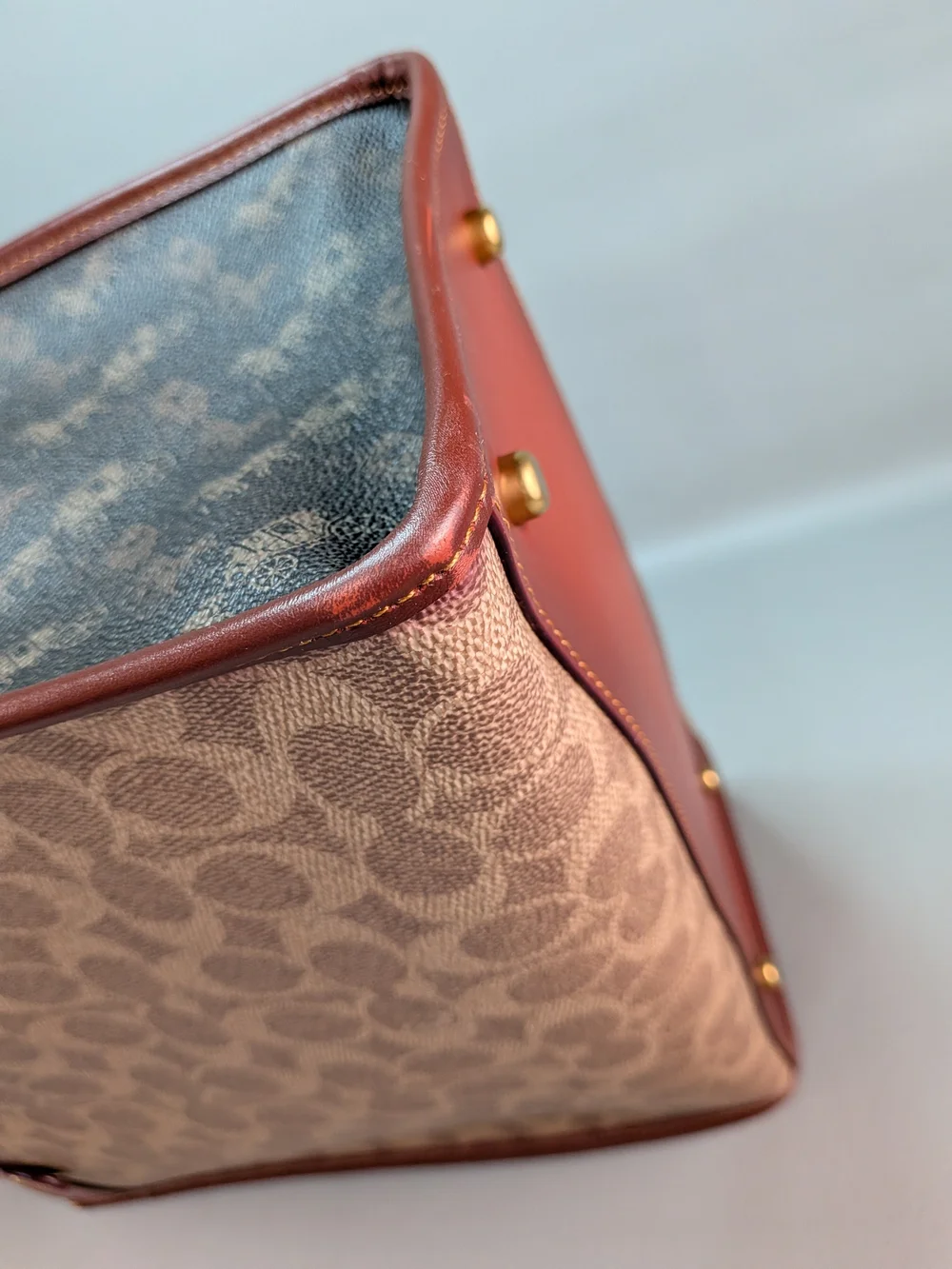 COACH CO766 Tote Truffle Rust Horse Carriage Signature Coated Canvas Leather